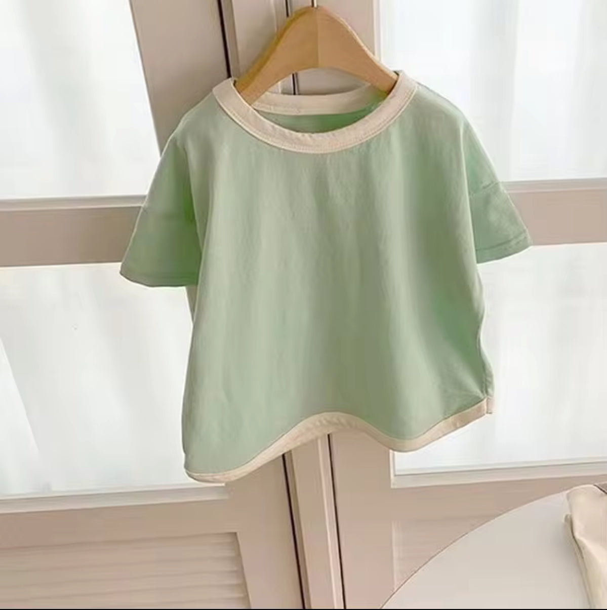 Unisex Kids Cotton T-shirt - Mint Green & Trim
