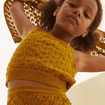 3 Piece Casual Set - Cardigan , Tank & Shorts Knit Cotton - Mustard