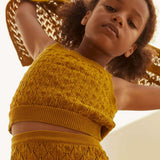 3 Piece Casual Set - Cardigan , Tank & Shorts Knit Cotton - Mustard