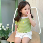 Girls Ribbed Cotton Pattern Printed T-shirt - Mint Green
