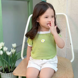 Girls Ribbed Cotton Pattern Printed T-shirt - Mint Green