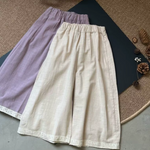Girls Linen Trousers with Lace Trim - Beige