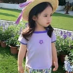 Girls Ribbed Cotton Pattern Printed T-shirt - Purple