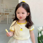 Girls Ribbed Cotton Pattern Printed T-shirt - Yellow