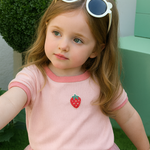 Girls Ribbed Cotton Pattern Printed T-shirt - Pink
